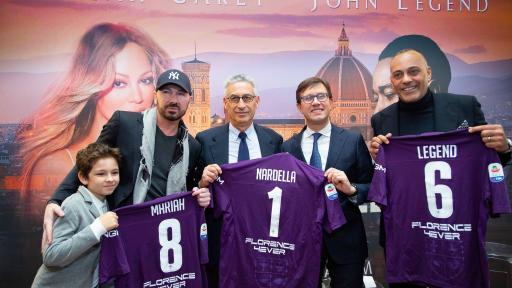 Left to Right, Leonidas Bosco, Creative Director 4Ever Brand Marco Bosco, Vice President ACF Fiorentina, Gino Salica, Florence Mayor Dario Nardella and VivaTicket CEO Silvano Taiani.