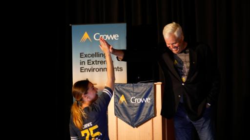 Man and woman high-fiving