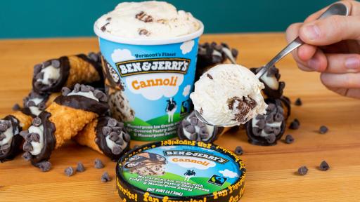 Cannoli is mascarpone ice cream with fudge-covered pastry shell pieces & mascarpone swirls.