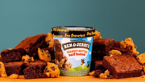 Peanut Butter Half Baked&reg; is  chocolate & peanut butter ice creams mixed with gobs of peanut butter cookie dough & fudge brownies.