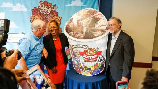 Ben Cohen and Jerry Greenfield, CoFounders of Ben & Jerry’s, unveiled “Justice ReMix’d” today with Judith Browne Dianis, Executive Director of Advancement Project National Office. The new flavor is part of the company’s campaign for criminal justice reform.