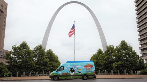 Ben & Jerry’s sent its Scoop Truck under  St. Louis archway