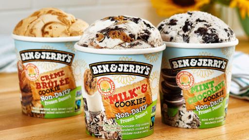 3 pints of Ben & Jerry's ice cream on a counter top