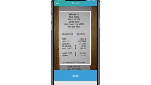 Image of Iphone with the PCard App with a receipt.