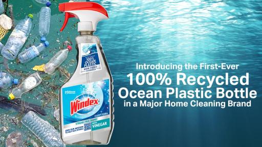 Windex bottle made from 100% recycled ocean plastic