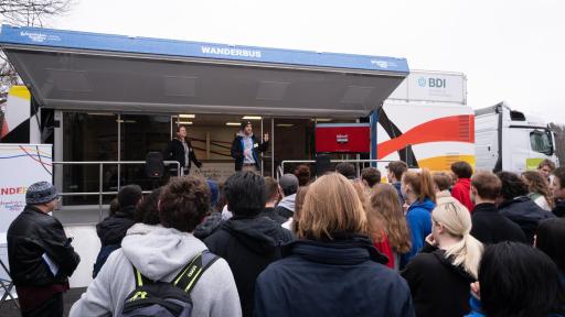 Crowd outside of WanderbUS event