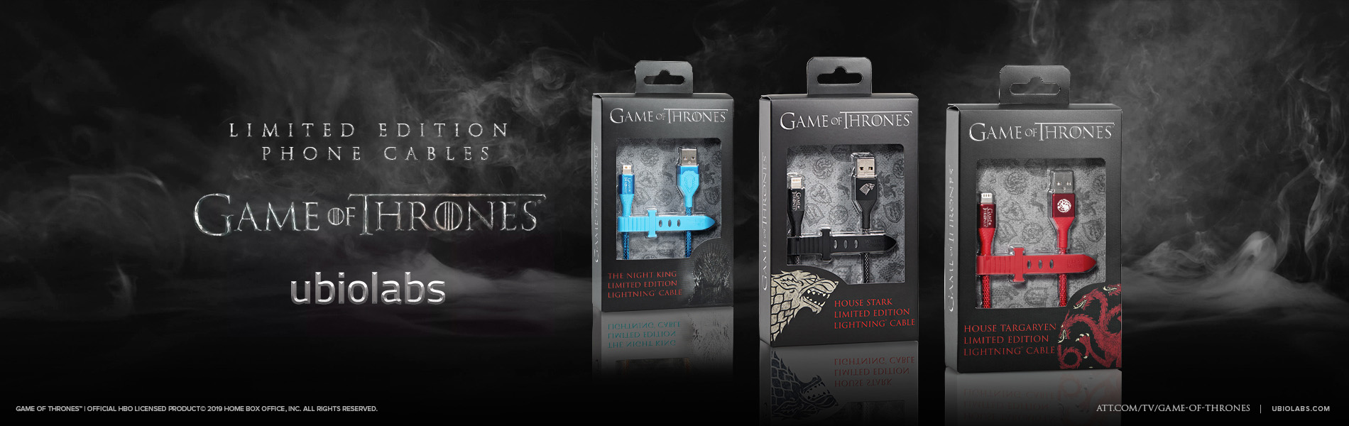 Game of Thrones mobile phone cables in their package