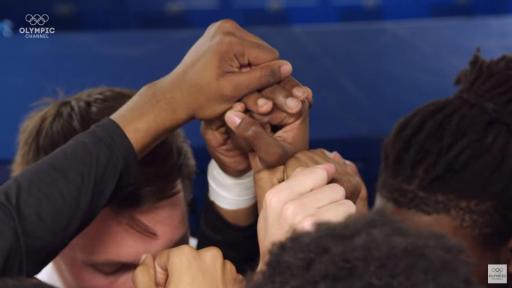 Basketball team huddle