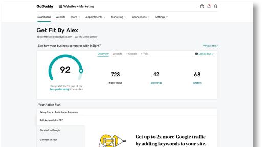 GoDaddy InSight sets businesses up for success giving customers a 360-view of their online presence.