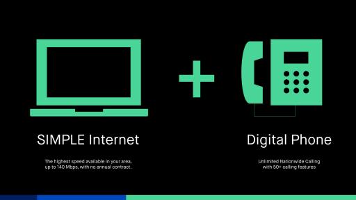 Info graphic with a phone receiver and a computer it says Bundled Internet + Digital Phone = SIMPLE
