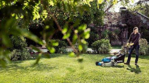 The Makita LXT Cordless Lawn Mower cuts up to 7,300 sq. ft. of grass (using two 5.0Ah LXT Batteries)