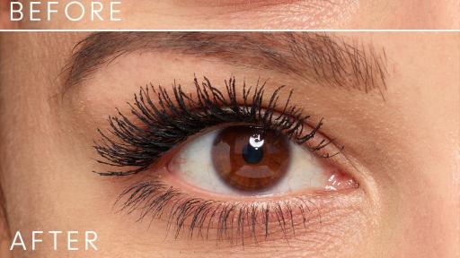 Closeup of eyes with mascara, before and after