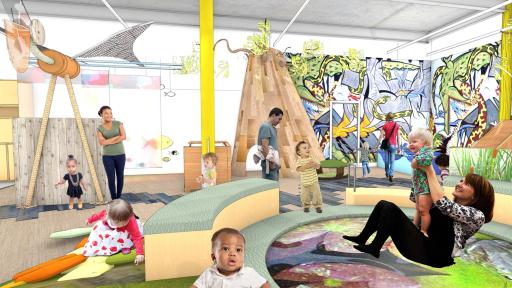 Architectural drawing of the play with me space of the Children's museum.