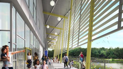 Architectural drawing of the Louisiana Children's Museum Porch Perspective