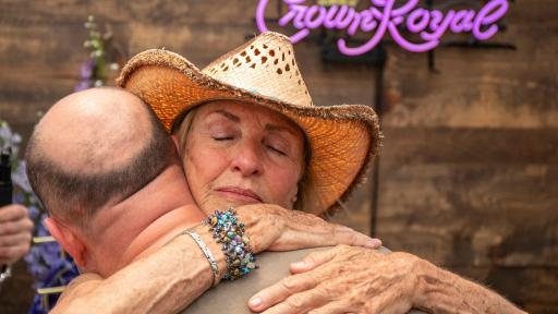 A man and woman hugging