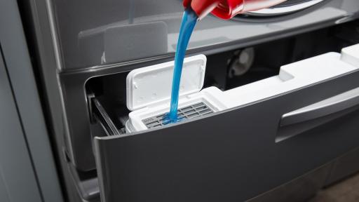 With the Load & Go&trade; dispenser, busy families only need to add detergent to the Whirlpool&reg; Smart Front Load Washer once and the dispenser will auto-distribute soap for up to 40 loads.