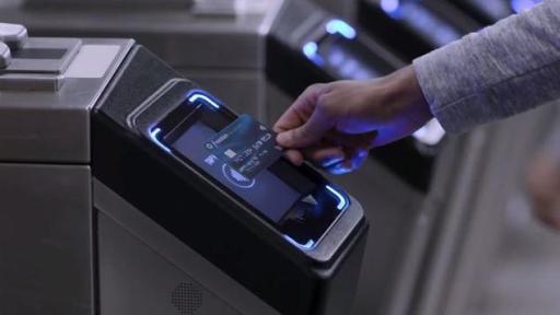 Tap to pay with Chase Visa contactless cards at NYC transit (B-roll)