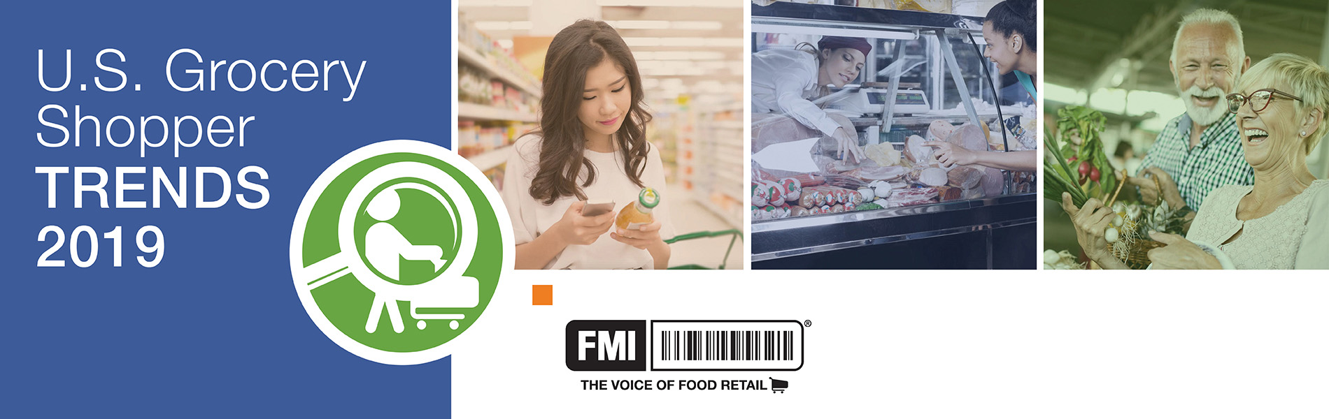 Grocery Shopper Trends 2019 graphic with a collage of grocery shoppers.