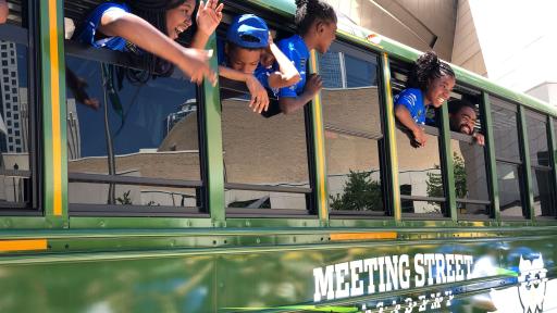 Students at Meeting Street Academy were excited to check out their beautiful new bus that was donated by Credit One Bank and the NASCAR Foundation