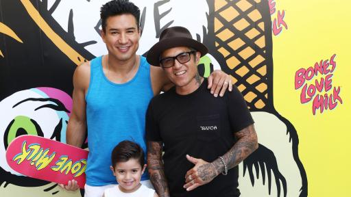 Mario Lopez and son Nico with Christian Hosoi of the Bones Love Milk Skate Team