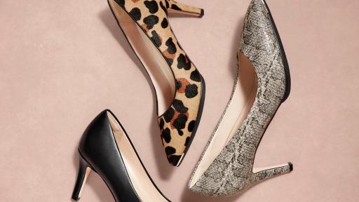 Cole Haan Grand Ambition Pump (75MM) in Black Leather, Jaguar Print Haircalf and Viper Print Leather, $180