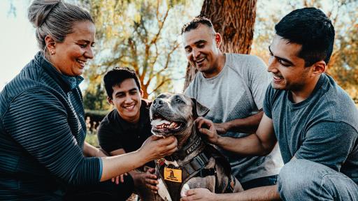 Sergio, a Marine veteran with his sons Andy and Fernando, wife Rosa and his service dog Laramie. Sergio has been a member of ARF’s Pets and Vets program since 2018. ARF has once again partnered with Purina Dog Chow for its second annual “Service Dog Salute” campaign to raise awareness on how military veterans suffering from PTSD and their families benefit from having a service dog.
