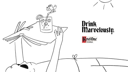 Cartoon of man laying in the sun reading a book with a drink on the book.