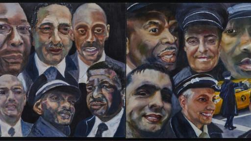 Elaine Clayman, Artist, The Doormen of New York, Oil on Linen - diptych 24&rdquo; X 72&rdquo;