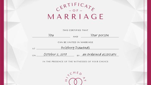 Helzberg Certificate of Marriage