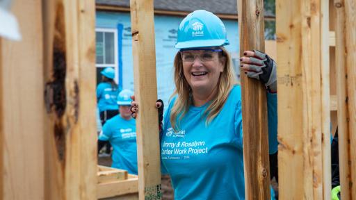Country music superstar and Habitat Humanitarian Trisha Yearwood raises a wall on a new Habitat for Humanity home in Nashville, as part of the 36th Jimmy & Rosalynn Carter Work Project in Nashville on Monday, Oct. 7.