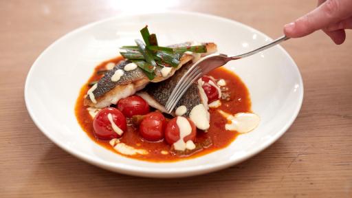 Moroccan Spicy Fish, Tangy Hummus Sauce