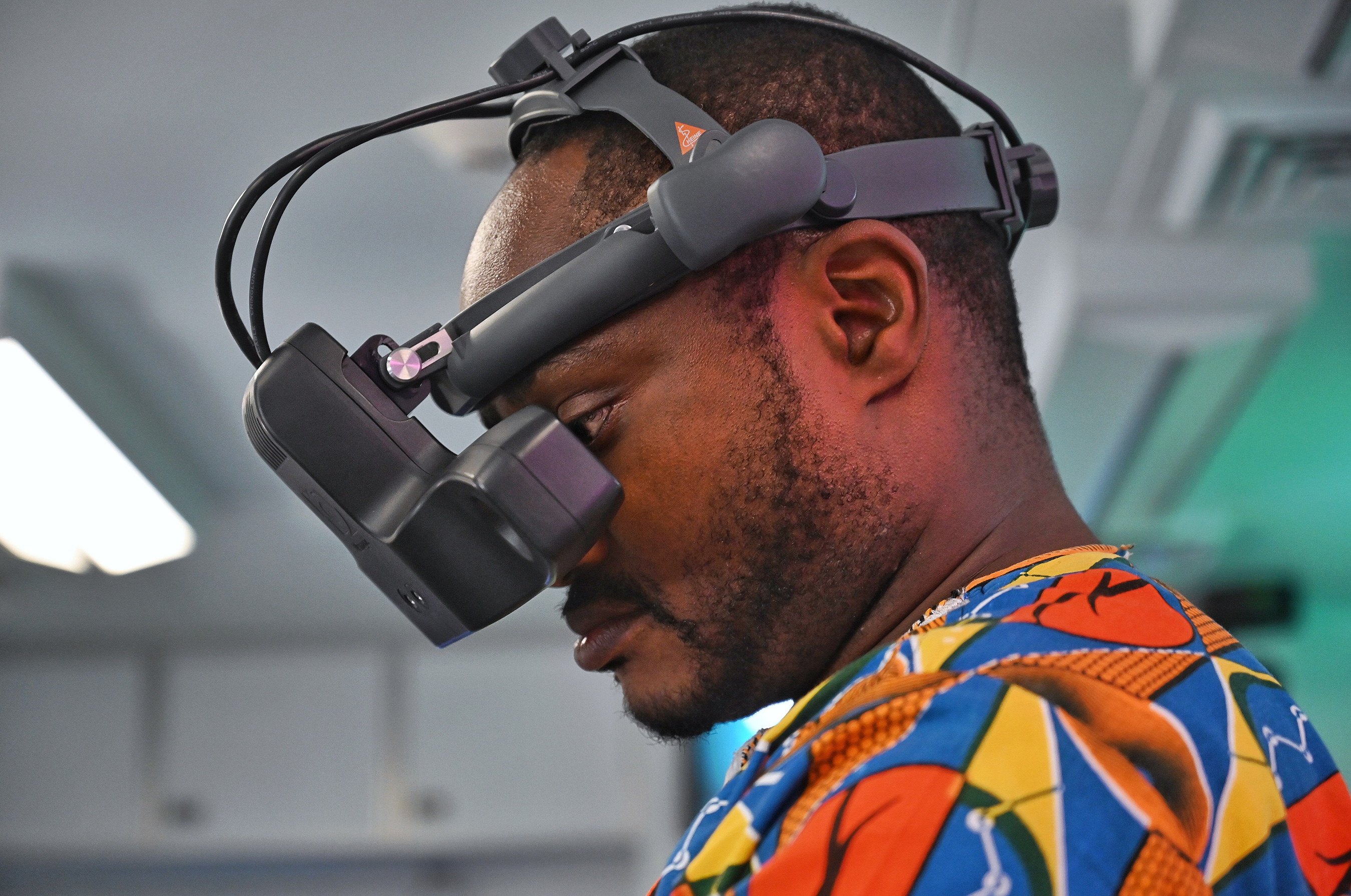 Person wearing a simulation device