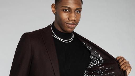 RJ Barrett in Tweed Burgundy Blazer with Signature Lining Close