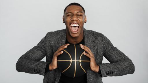 RJ Barrett in Tweed Gray Blazer Hero