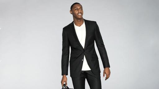 RJ Barrett in Windowpane Black Suit