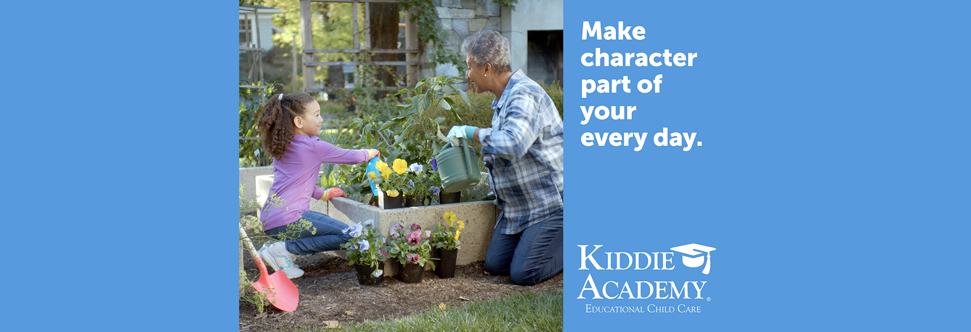 A woman and girl gardening