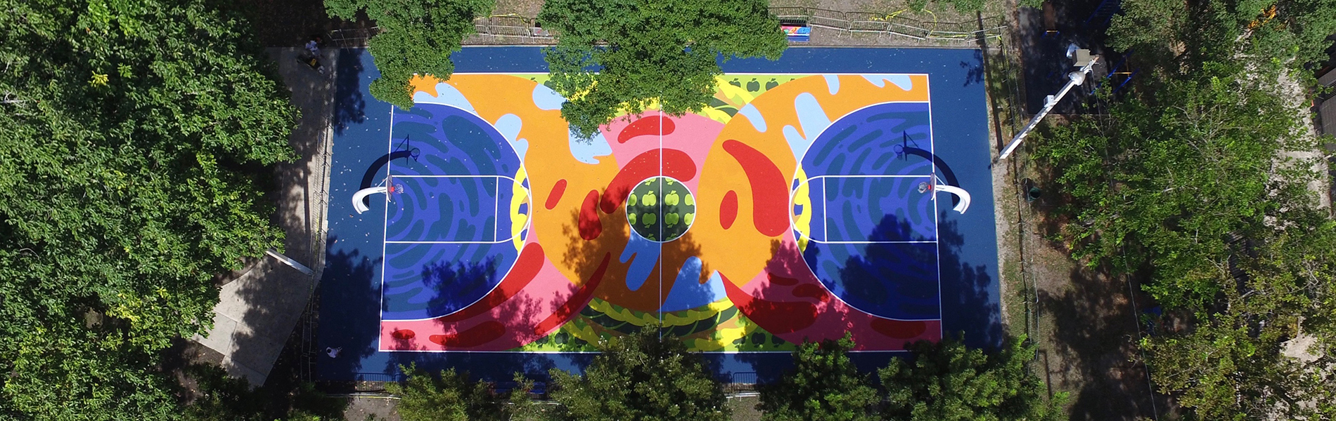 A painted basketball court