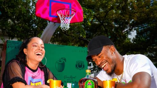 Jimmy Butler and D&rsquo;ana of COVL team up with Crown Royal Regal Apple to unveil The Royal Court at Miami Art Week 2019 (Photo by Jack Dempsey for Crown Royal)