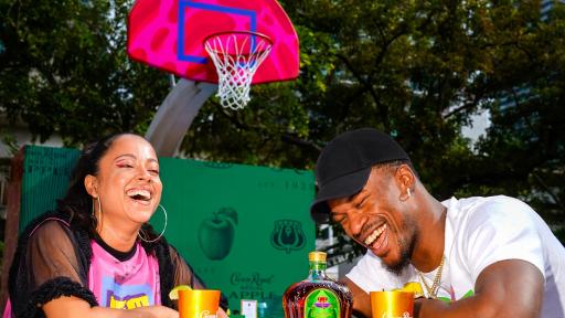 Jimmy Butler and D’ana of COVL team up with Crown Royal Regal Apple to unveil The Royal Court at Miami Art Week 2019 (Photo by Jack Dempsey for Crown Royal)