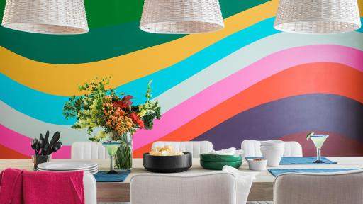 A colorfully decorated dining room