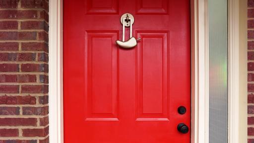 A red front door