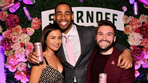 Caila Quinn, Mike Johnson and Brett Vergara attend as Smirnoff Seltzer launches new 'Will You Accept This Rosé?' Campaign on January 13, 2020 in Brooklyn, New York.