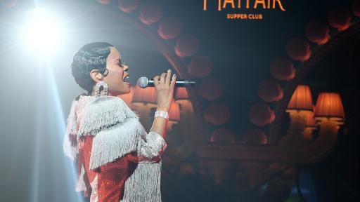 The Mayfair Supper Club’s lead vocalist, LeShonda Reese, performs at Bellagio’s new fountain-side dining concept that evolves from a swinging prohibition-era jazz club to a late-night dance party.