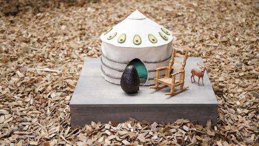 Woman in green track ware Avocado lady