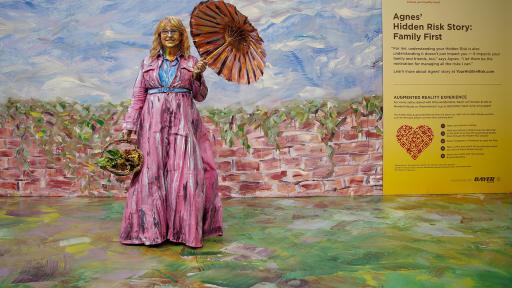 To kick off the campaign, Bayer commissioned artist Alexa Meade to paint three different heart attack survivors, including Agnes, “hidden” into their own customized murals to bring to life each person’s story of survival.