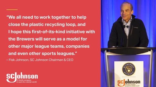 Fisk Johnson announcing SC Johnson’s partnership with the Milwaukee Brewers.