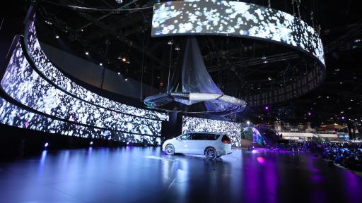 A white 2020 Chrysler Pacifica on stage at the 2020 Chicago Auto Show