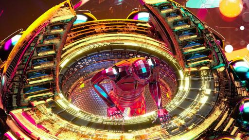 Concept art of a robot man mixing music