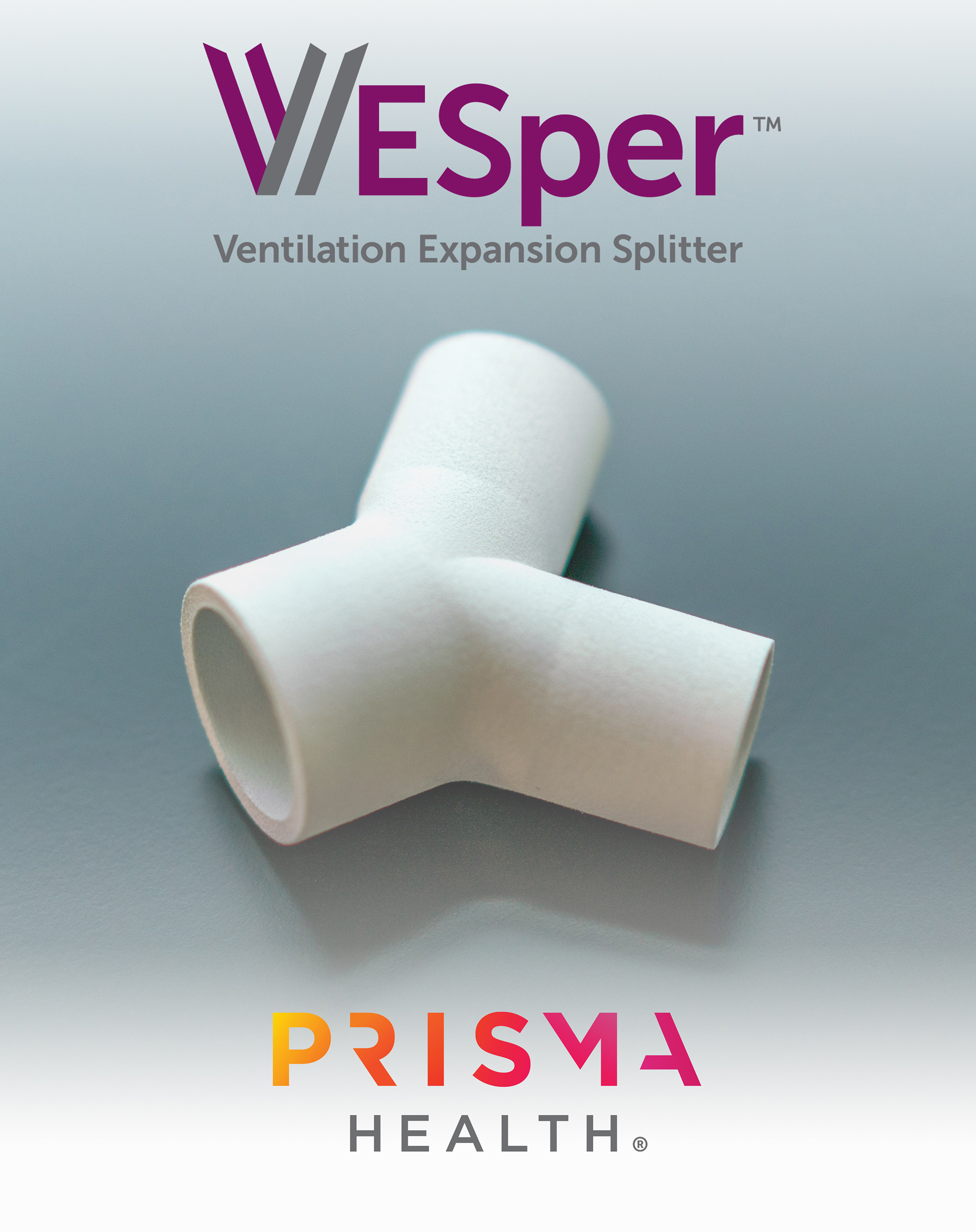 VESper logo and Prisma Health logo with VESper Ventilation Expansion Splitter product