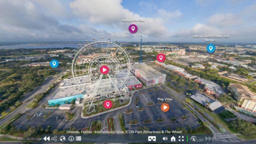 The Orlando Virtual Tour includes 360-degree views of some of the destination's most iconic attractions, like the Wheel at ICON Park, pictured here within the virtual experience.